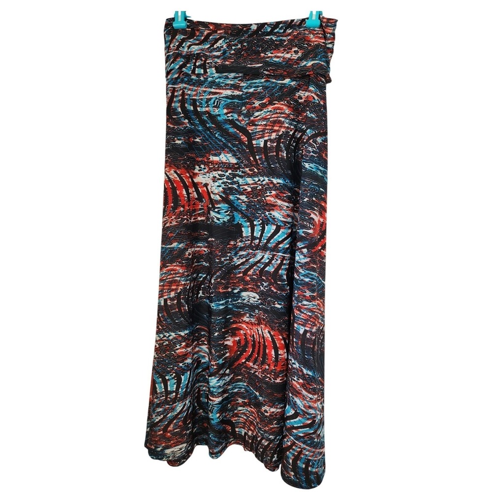 Honey & Lace Women's Abstract Print Maxi Skirt Blue Red Black Flowy Size M  D05